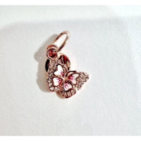 Pink Butterfly & Quote Double Dangle Charm ,Charms fit Pandora Bracelet - Picture 2 of 5